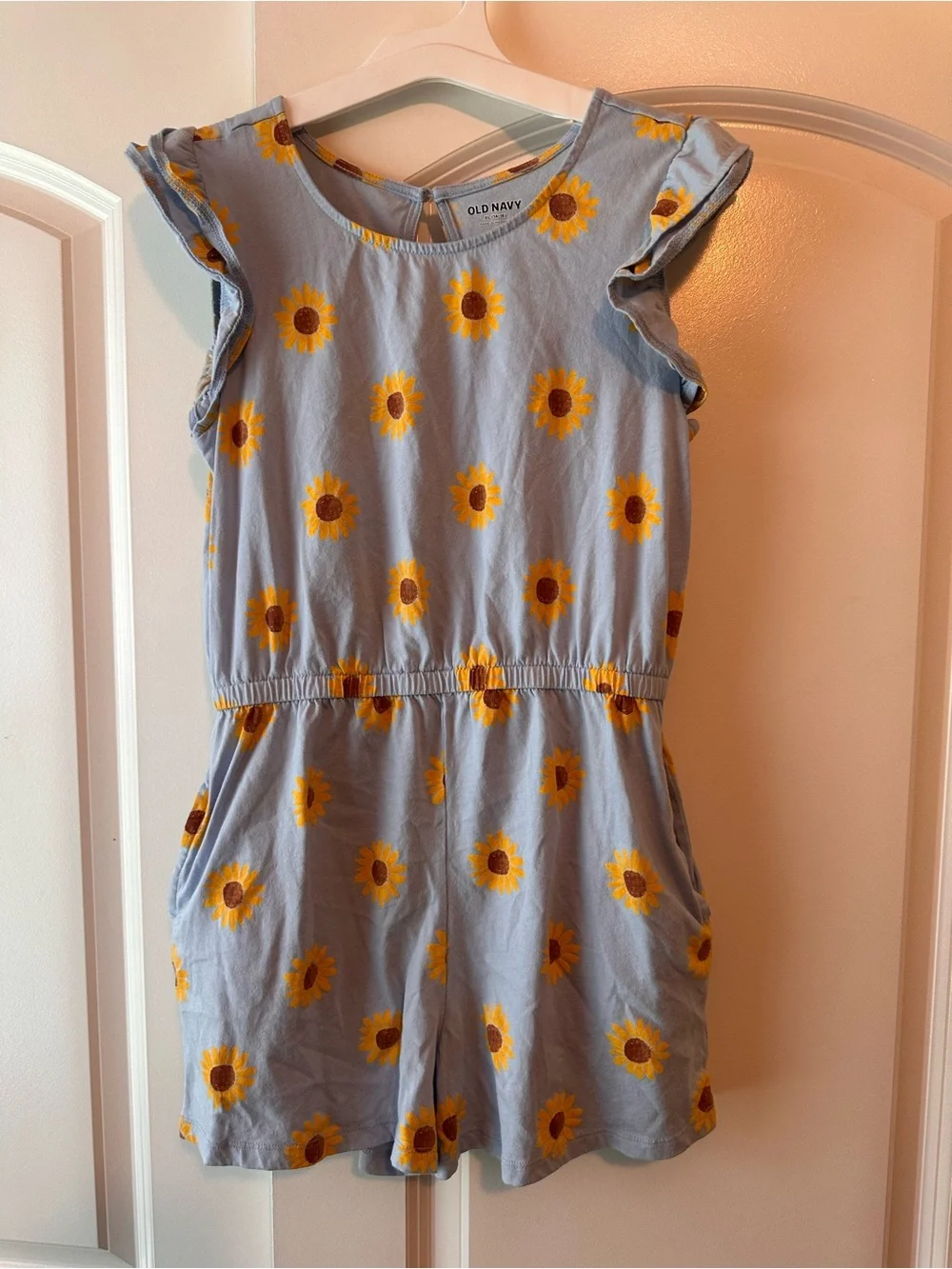 Girls XL Old Navy Light Blue Sunflower Print Romper